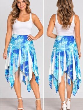Fairweather Blue Tie Dye Handkerchief Hem Skirt Medium